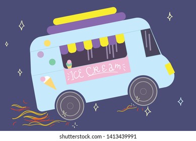 Ice cream van flying in outer space