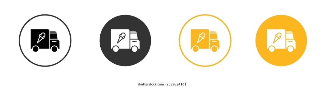 Ice cream van icon black and white vector outline sign