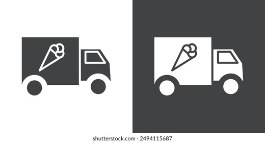 Icono de camioneta de helado Conjunto plano en color blanco y negro contorno de Vector