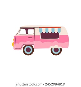 Ice cream van icon. Food truck isolated on white background. Ice cream van side view.