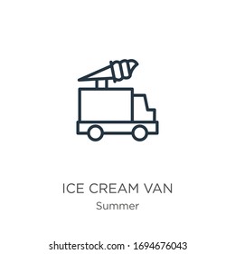 Ice cream van icon. Thin linear ice cream van outline icon isolated on white background from summer collection. Line vector sign, symbol for web and mobile