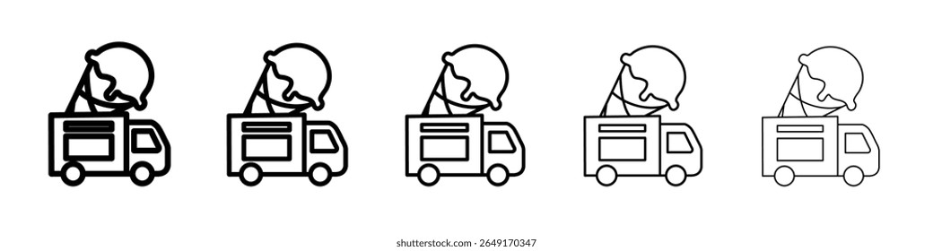 Ice cream van icon thin outline logo mark set