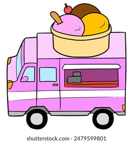 ice cream van illustration hand drawn isolated vector