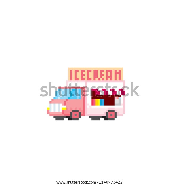 The ice cream\
van. Street food. Pixel art. Old school computer graphic. 8 bit\
video game. Game assets 8-bit\
sprite.