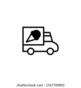 Ice cream van vector icon in black flat glyph, filled style isolated on white background
