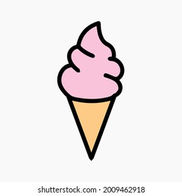Ice cream  with vanilla, chocolate and other colorful toppings isolated on white background. Set of vector flat outline icons. Cute cartoon style illustration for product design