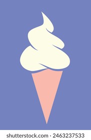 ice cream - vanilla soft serve ice cream in a cone, color vector illustration isolated on blue background