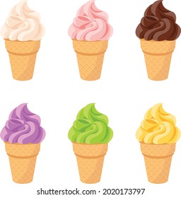 Ice cream vanilla, strawberry, chocolate, blueberries, banana, pistachio set isolated on a white background