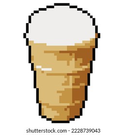 Ice cream vanilla in a waffle cup frozen sweet dessert Pixel Art isolated on white background