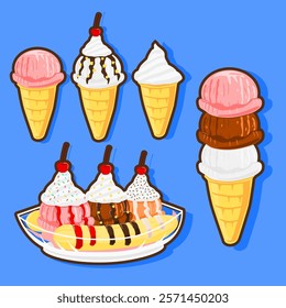 Ice Cream Variants Represent a Fun Days Vector Illustration