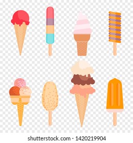 Ice cream variety collection. Chocolate, vanilla dessert. Vector illustration