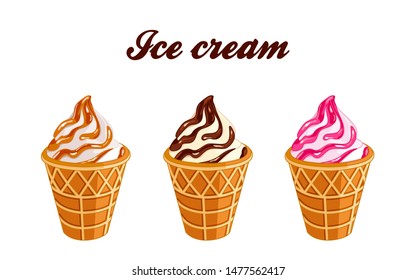 Ice cream of various tastes vector image. Decor for clothes, a picture for a card on a white background.
Realistic set of isolated images of ice cream with various fillings vector illustration.