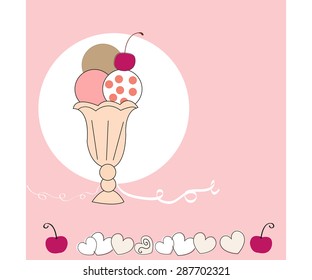 Ice cream vector background with hearts