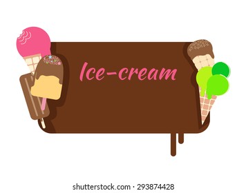 Ice cream vector banner. Cold colorful desserts background.