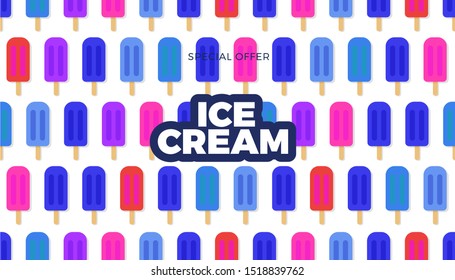 Ice cream vector banner illustration, modern style pattern template for web or print design