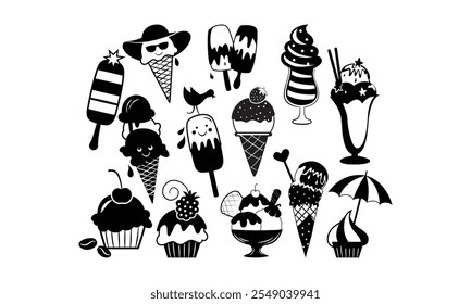 Ice cream Vector bundle, Clipart, Silhouette, Vector, icons, illustration, design.
