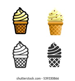 Ice cream vector cartoon, colored, contour and silhouette styles icon set. Tasty cool sweet meal. Isolated dishes on white background.