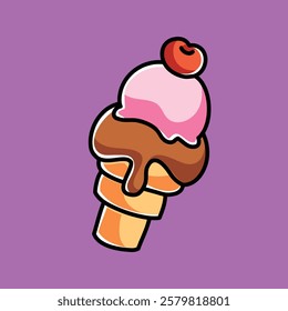 Ice Cream Vector Cartoon Illustration. Food Icon Concept Isolated Premium Vector. Flat Cartoon Concept. Cute Doodle Cartoon Illustration Style. Suitable for Any Project