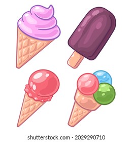 Ice cream vector cartoon set isolated on a white background.