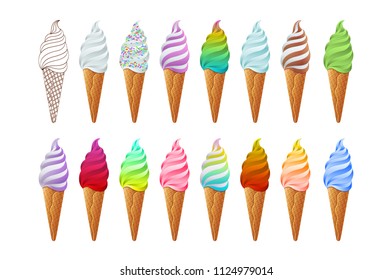 Ice cream vector collection. Colorful isolated Stickers. Summer hand drawn Lettering. art