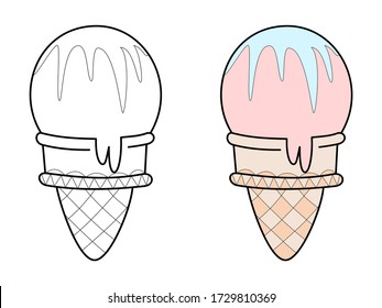 Ice cream vector, coloring page, vector illustration