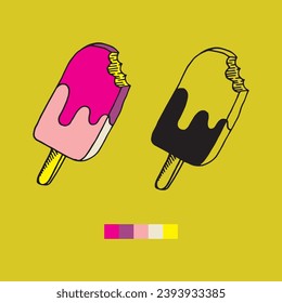 color vectorial de helado e ilustración de escala de grises 