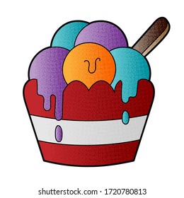 ice cream vector design. digital hand drawn. halftone texture
