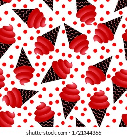 ice cream vector design pattern, contrasted with black and red, white background and dotted points