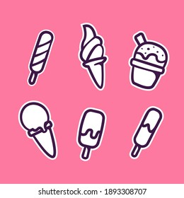 Ice cream vector doodle set icons for stickers  Hand drawing style vector illustration