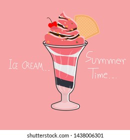 Ice cream vector flat design. Food vector flat design. Sweet Summer. Summer tim.