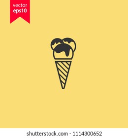 Ice Cream vector flat icon. Yellow background. EPS 10 vector sign.