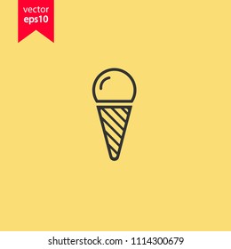 Ice Cream vector flat icon. Yellow background. EPS 10 vector sign.