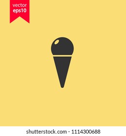 Ice Cream vector flat icon. Yellow background. EPS 10 vector sign.