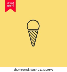 Ice Cream vector flat icon. Yellow background. EPS 10 vector sign.