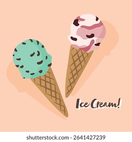 Ice Cream Vector Flat Illustration with Shadow