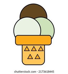 Ice cream Vector flat outline icon. Comic character in cartoon style illustration for t shirt design