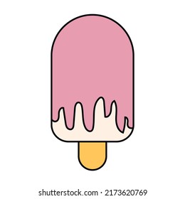 Ice cream Vector flat outline icon. Comic character in cartoon style illustration for t shirt design