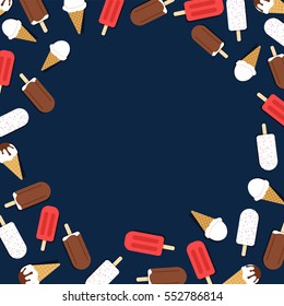 Ice cream vector frame background, modern color illustration