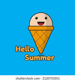 ice cream vector with happy face expression and summer time writing