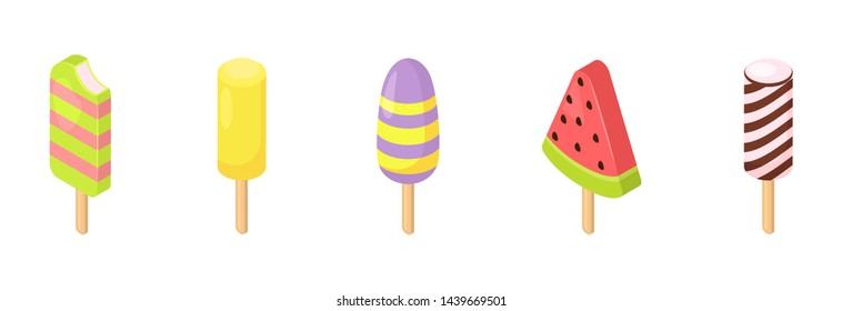 Ice cream vector icecream in cone with chocolate vanilla and iced creamer dessert on scoop illustration icing candy icy cream isometric set isolated on white background