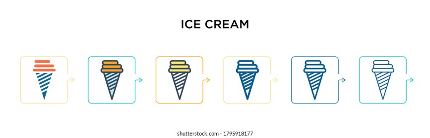 Ice cream vector icon in 6 different modern styles. Black, two colored ice cream icons designed in filled, outline, line and stroke style. Vector illustration can be used for web, mobile, ui