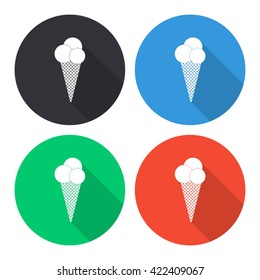 ice cream vector icon - colored round buttons with long shadow