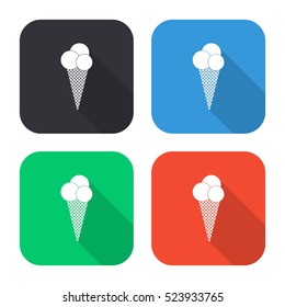 Ice cream vector icon - colored illustration (gray blue green red)  with long shadow