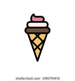 Icono de vector de crema de hielo en estilo de esquema relleno. El helado es un alimento helado edulcorado que se come típicamente como bocadillo o postre. El icono de ilustración vectorial se puede utilizar para una aplicación, sitio web o parte de un logotipo.