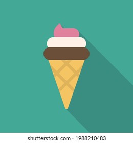 Ice Cream Vector Icon in Flat Style. Ice cream is a sweetened frozen food typically eaten as a snack or dessert. Vector illustration icon can be used for an app, website, or part of a logo.
