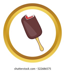 Ice cream vector icon in golden circle, cartoon style isolated on white background