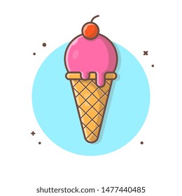 Ice Cream Vector Icon Illustration. Net with round circle. Popsicle Logo. Waffles. Cones. Summer. Beach. Flat Cartoon Style Suitable for Web Landing Page, Banner, Flyer, Sticker, Wallpaper, Background
