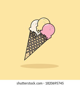 Ice Cream Vector Icon Illustration. Food Stickers Collection. Food Icon Concept White Isolated. Flat Cartoon Style Suitable for Web Landing Page, Banner, Sticker, Background