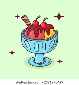 Ice Cream Vector Icon Illustration. Flat Cartoon Style Suitable for Web Landing Page, Banner, Flyer, Sticker, Card, Background