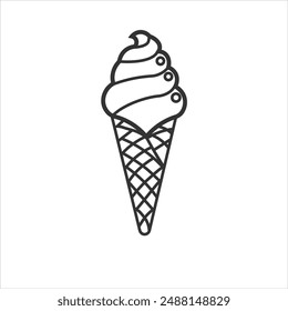 Ice cream vector icon isolated on white background. Coloring page hand drawn stock vector illustration